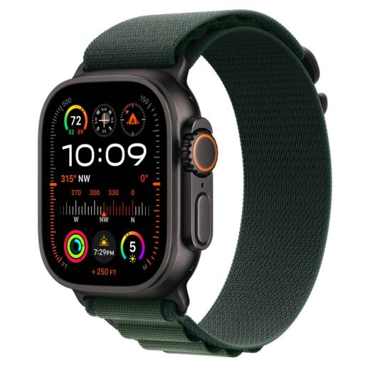 Оригінальний ремінець Apple Alpine Loop Dark Green Medium with Black Titanium Finish для Apple Watch 49мм | 46мм | 45мм (MYPR3)